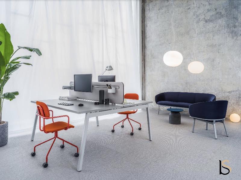 Bureau Bench 2 personnes Ogi M - MDD - Aluminium satiné, Non, 160 x 141 cm_0