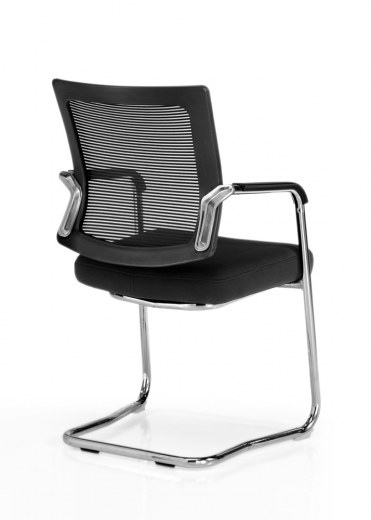 Lot de 4 fauteuils DAHLIA - Piétement luge chromé - Dossier résille noire - Référence 8001 FR206_2