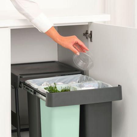 Poubelle encastrable Brabantia Sort & Go Built-in Bin - 10+10+20 Litres - Dark Grey - Tri des déchets caché_1