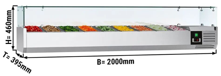 Saladette réfrigérée à poser 9 bacs gn 1/3 - vitrine à ingrédients de 200 cm_1