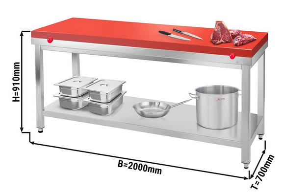 Table de découpe (billot) rouge 200 x 70 cm_1