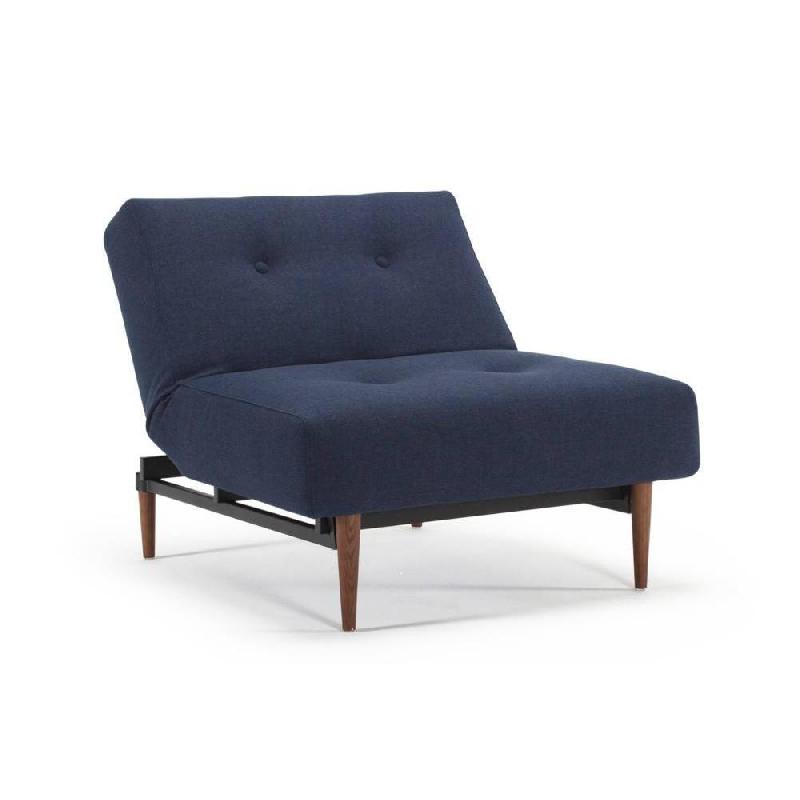 Innovation Living - Fauteuil design convertible lit 115x90 - Ample Styletto Mixed Dance Blue - Pieds bois foncé_1