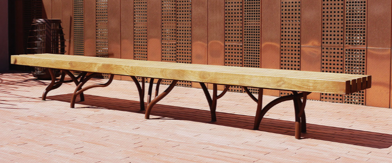 Mobilier urbain élégant : Banquette Migration Racine en bois