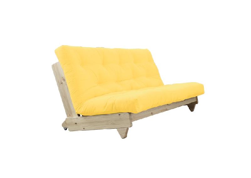 Banquette convertible FRESH - Pin massif - Coloris jaune - Couchage 140x200 cm - Matelas futon capitonné_1