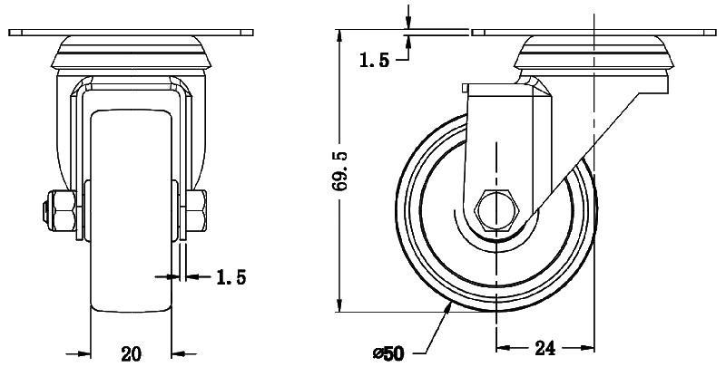 Jeu de 4 - roulettes pivotantes/freinées série 100 50mm gris TPR-caoutchouc sur polypropylène_1