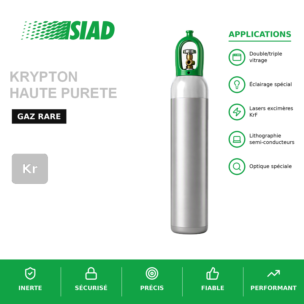 Krypton (Kr) - gaz rare haute pureté pour isolation thermique double/triple vitrage haute performance - bouteilles B50, B20 et B10_1