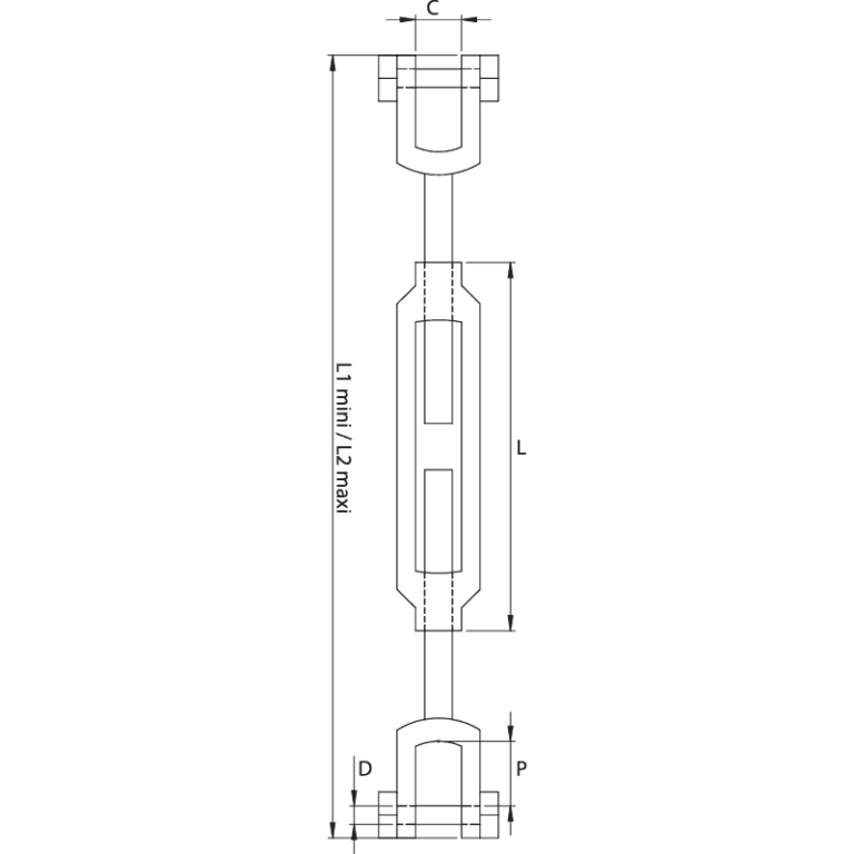 Tendeur d'arrimage avec terminaisons à chape - REF : 44100 - acier, Ø6mm à Ø30mm, zingage blanc_1