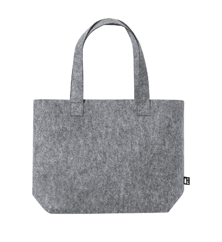 Sac shopping RPET - feutre avec longues poignées et soufflet au fond - couleur gris_1