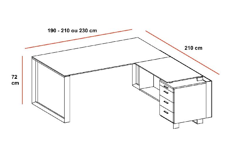 Bureau X7 avec retour et caisson - Officity. - 190, Blanc, Gauche_1