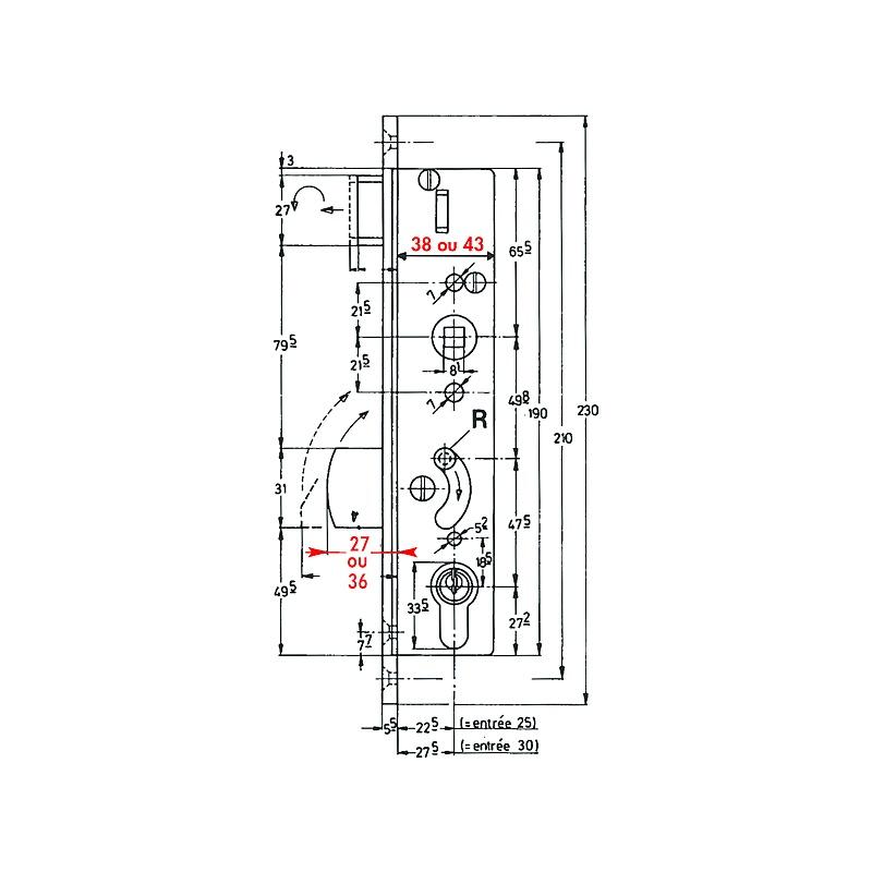 Serrure Monopoint à Larder Profil étroit Pêne Dormant Demi Tour ELECTA Axe 25mm Iseo 781251b 8020614013649