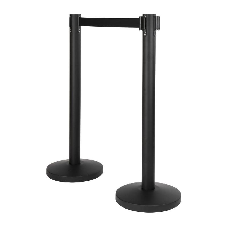 Poteau d'accueil avec corde rétractable noire de 190cm - par 2_1