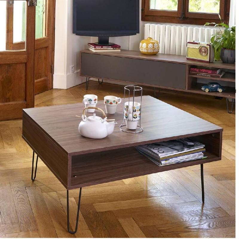 Table basse design scandinave LACKBERG - Noyer - Compacte avec rangement - Fabriquée en France_1