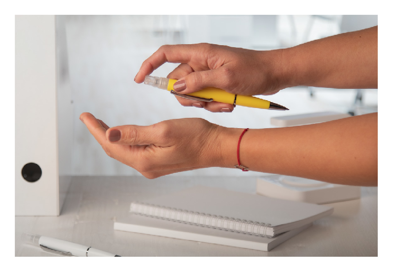 Stylo spray - Stylo à bille en plastique avec spray désinfectant intégré - Capacité 3 ml - Encre bleue_1