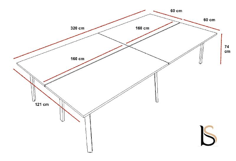 Bureau Bench 4 personnes Ogi A - MDD. - Anthracite, Blanc, 320 x 121 cm_1