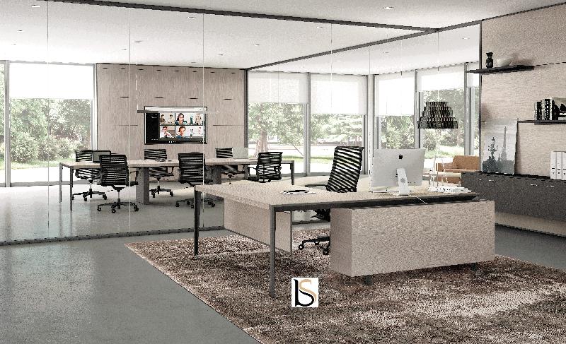 Bureau d'angle sur crédence bois X9- Officity - 172, Droite, Orme gris_1