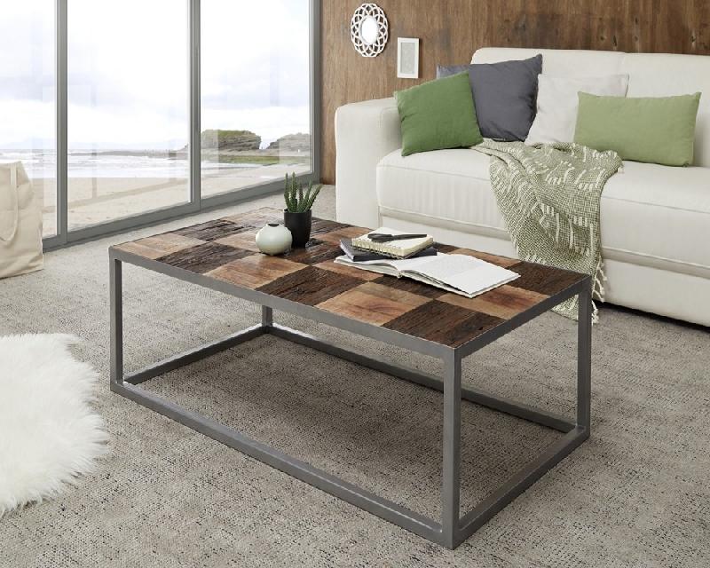 Table basse BRODER 100 x 60 cm - Métal laqué silver et plateau en manguier massif et vieux bois de bateaux_1