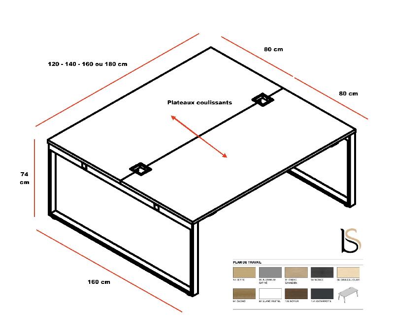 Bureau bench 2 personnes Yan Z- MDD - Blanc 9010, 140, Noyer_1