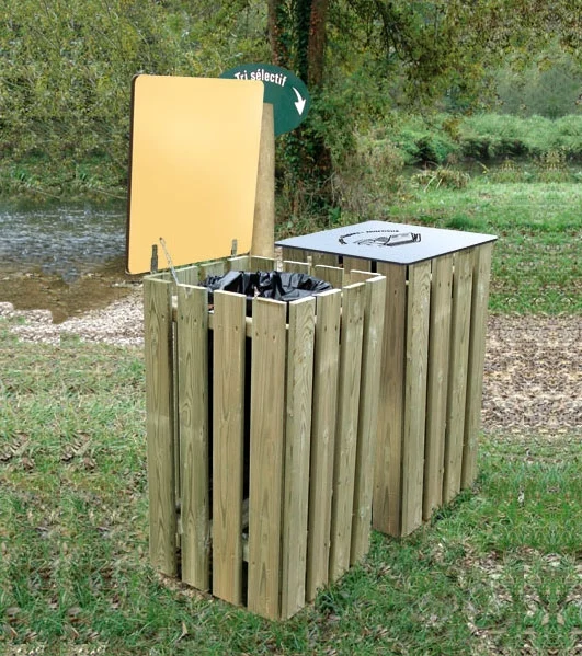 Corbeille carrée de tri sélectif en bois_1