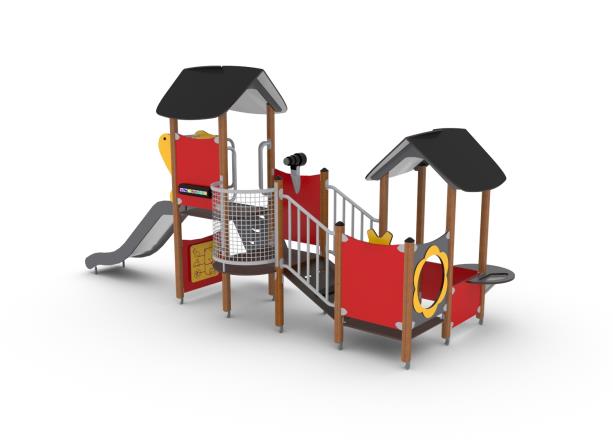 Structure multi-jeux 3 à 5 ans - Unimini Apista - Hags - Poteaux bois et panneaux HPL - Rouge_1