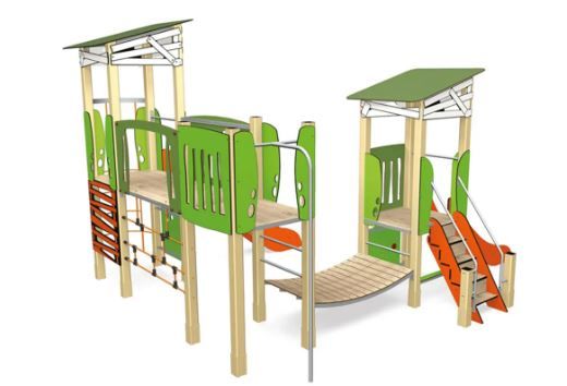 3722 - Ma cabane, structure pour aire de jeux Transalp - 2 tours H 1.35 m avec toboggans, filet et panneaux ludiques_1