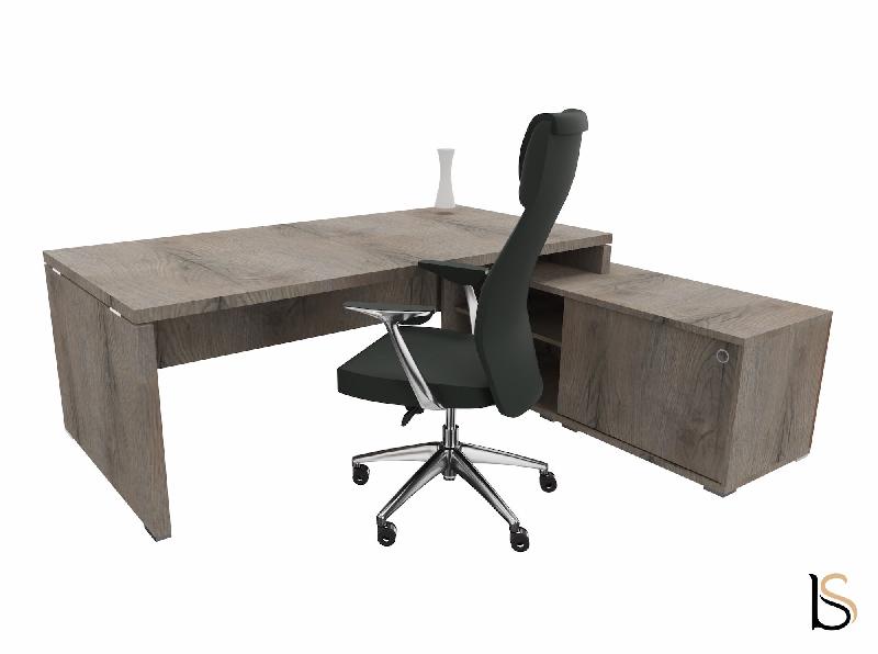 Bureau monochrome TAK avec rangement intégré - Mobel Linea - 185, Droite, Chêne grisé_1