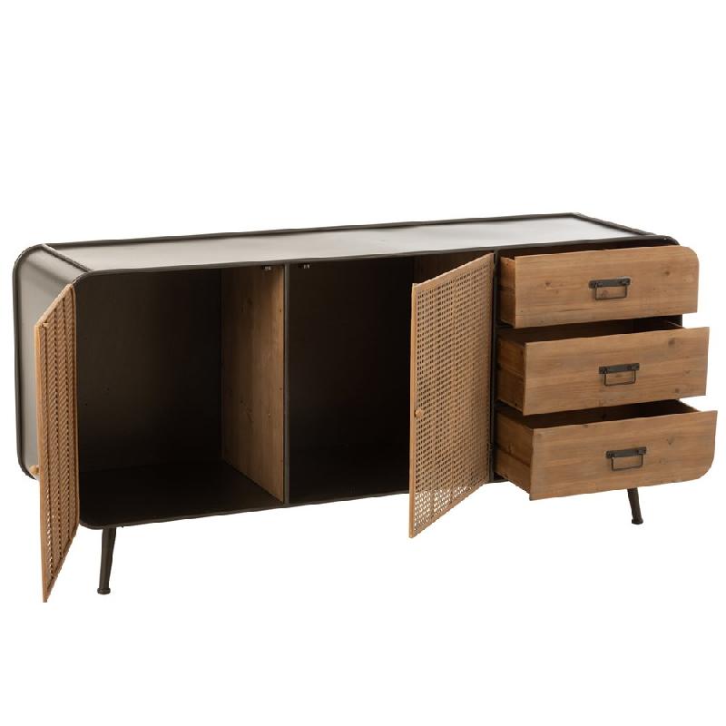 Buffet Tazzy - 2 portes quadrillées et 3 tiroirs en bois massif avec structure et piétement en métal_1