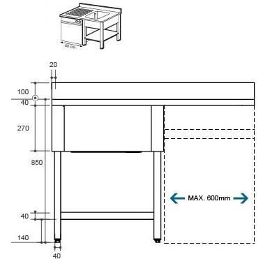 Plonge avec passage lave-vaisselle 1m40_1