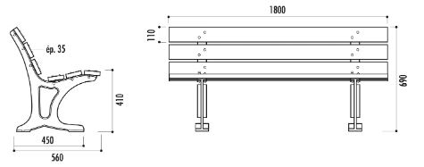 Banc public Cologne - 6 lames en pin du Nord, pieds en fonte traitée antirouille_1