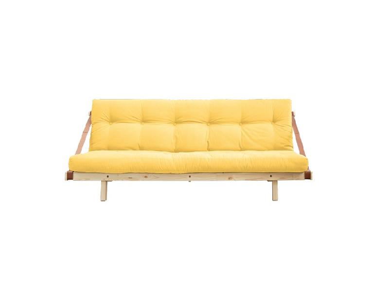 Banquette futon JUMP en pin massif - Coloris jaune - Couchage 130 x 190 cm - Design scandinave avec lanières en cuir_1