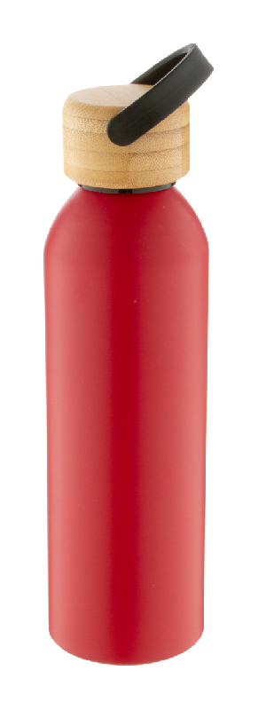 Bouteille en aluminium - 600 ml - Couvercle en bambou - Couleur rouge_1
