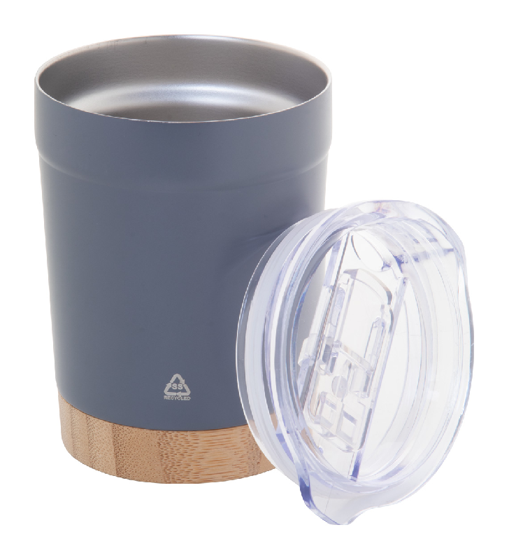 Mug thermos - isotherme à double paroi en acier inoxydable recyclé - base en bambou - 300 ml_1