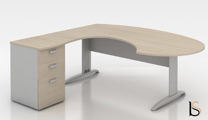 Bureau compact ergonomique avec caisson intégré Tono - Mobel Linea - 200, Chêne moyen , Gauche, 3 tiroirs_0