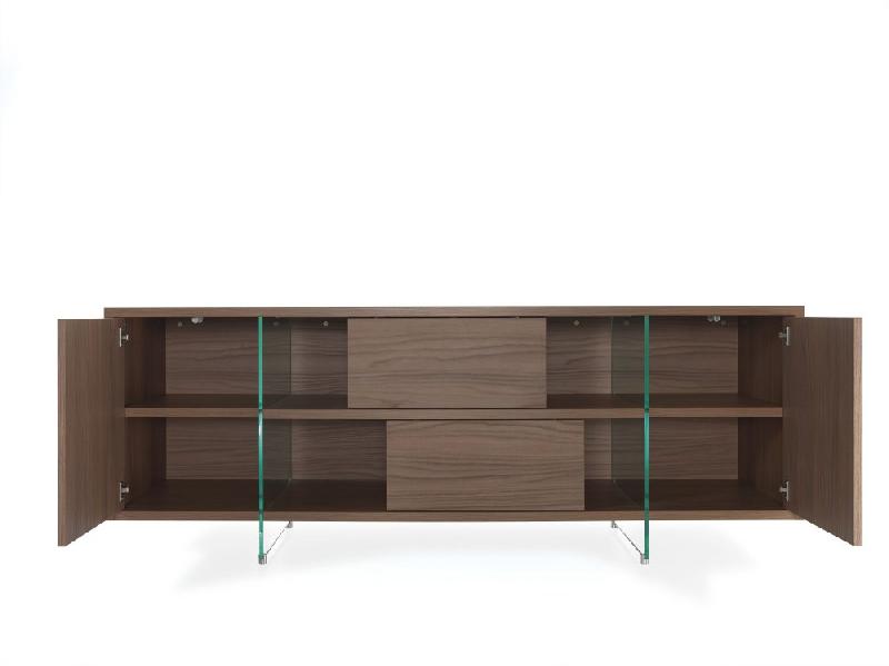 Buffet/Meuble TV design MADY 180cm - Noyer, portes coulissantes et piétement en verre trempé_1