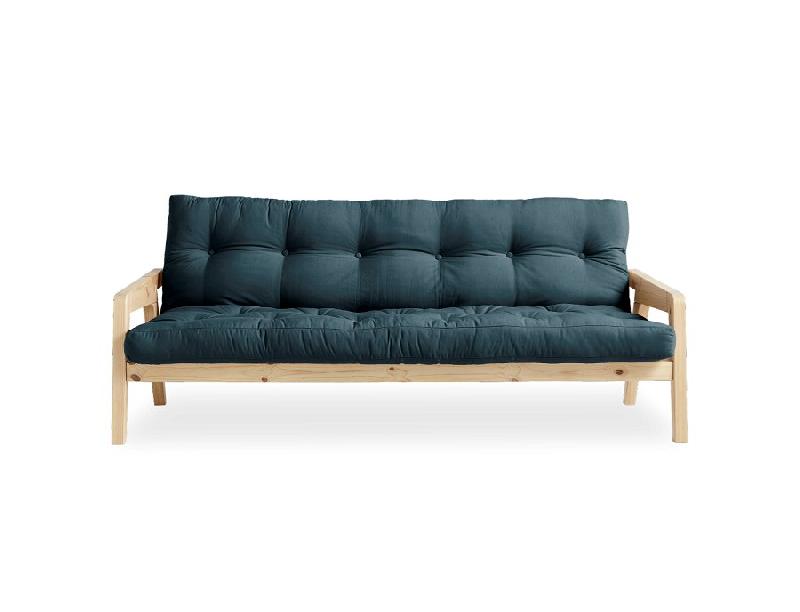 Canapé convertible futon Grab en pin naturel - Coloris bleu pétrole - Couchage 130 x 190 cm - Style scandinave_1