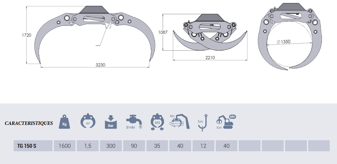 Grappin forestier TG150 S - ouverture 3,23 m - pour pelles 40T - usage intensif_1