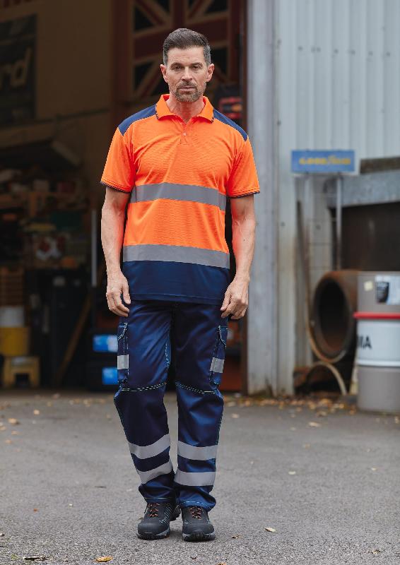 Polo bicolore haute visibilité - Réf: YHVJ220 - 100% polyester, bandes rétro-réfléchissantes larges, norme EN ISO20471 Classe 2_1