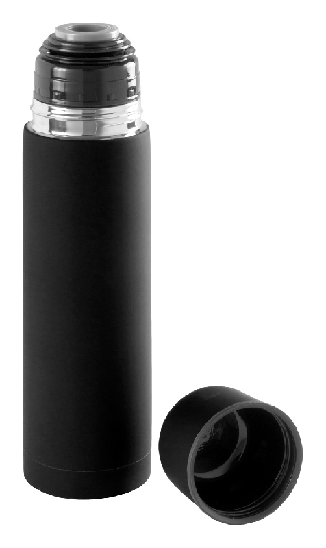 Thermos en acier inoxydable - finition caoutchoutée - 500 ml - couleur noire - livré en boîte papier_1
