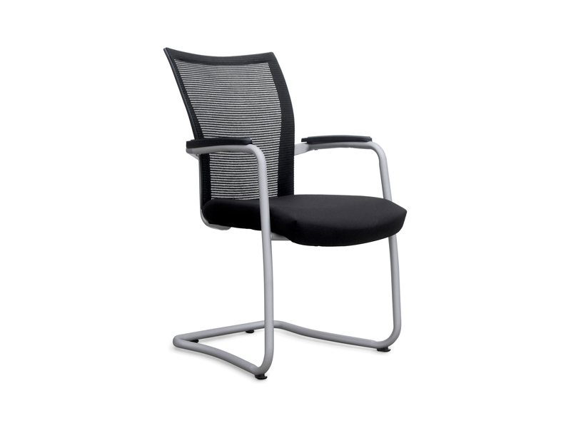 Lot de 3 sièges de réunion Siri - tissu et résille - structure argentée - modèle empilable_1