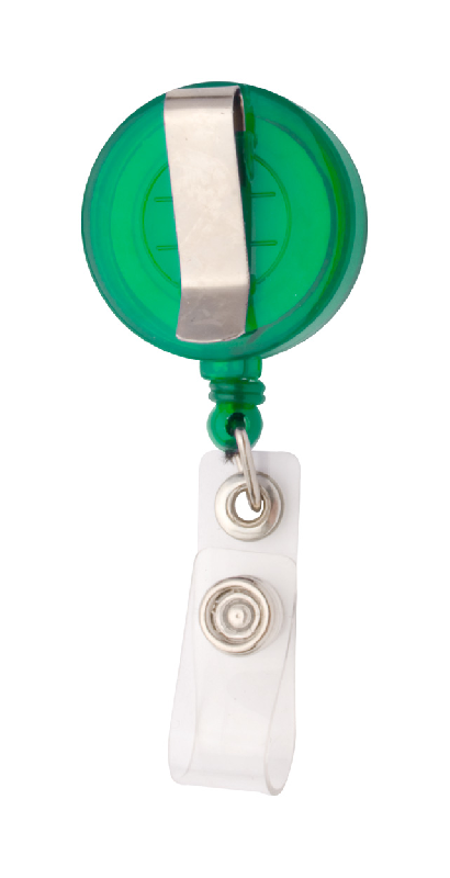 Porte-badges en plastique - bouton pression - cordelette télescopique - clip métal - couleur verte_1