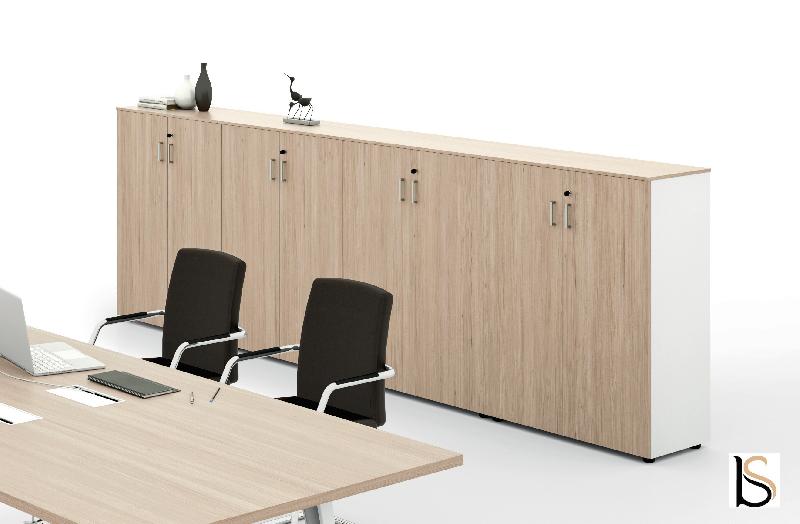 Armoire moyenne Pigreco - MARTEX. - Noyer, Blanc pastel_1