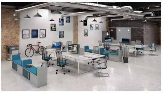 Play&Work - Bureau open space design pour 6 personnes - Bench avec finitions personnalisables et options de cloisons_1