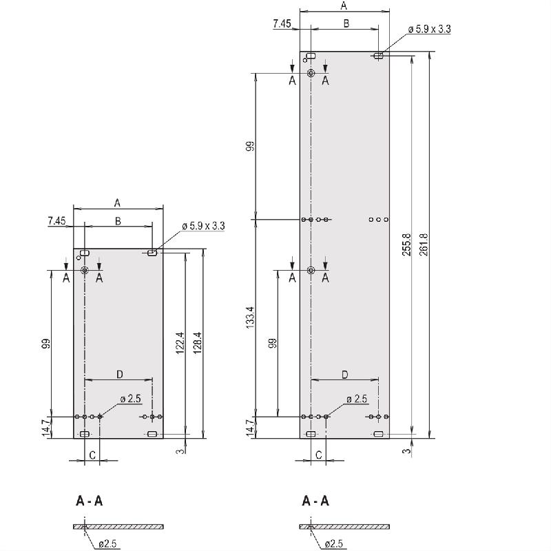 SCHROFF Unité enfichable, face avant, non blindée, pour poignée trapézoïdale statique, 3 U, 7 CV, 2,5 mm, alu, face avant anodisée, face arrière conductrice_1