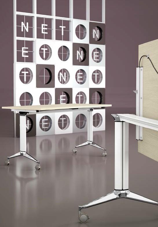 Table de réunion NET, plateau abattant avec retour - Mobel Linea - Blanc, Wenge, Gauche_1