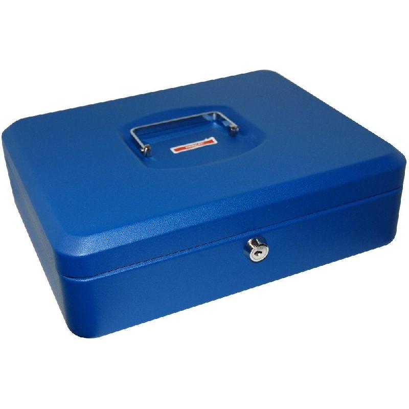 Coffre à monnaie portable bleu avec serrure cylindre 30x24x9cm - 2 clés_1