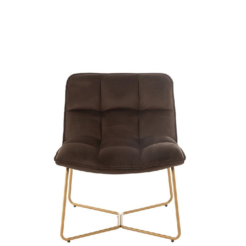 Fauteuil quadrillé Ratri - Velours marron foncé - Pieds métal laiton - Dimensions L65 x H85 x P58 cm_1