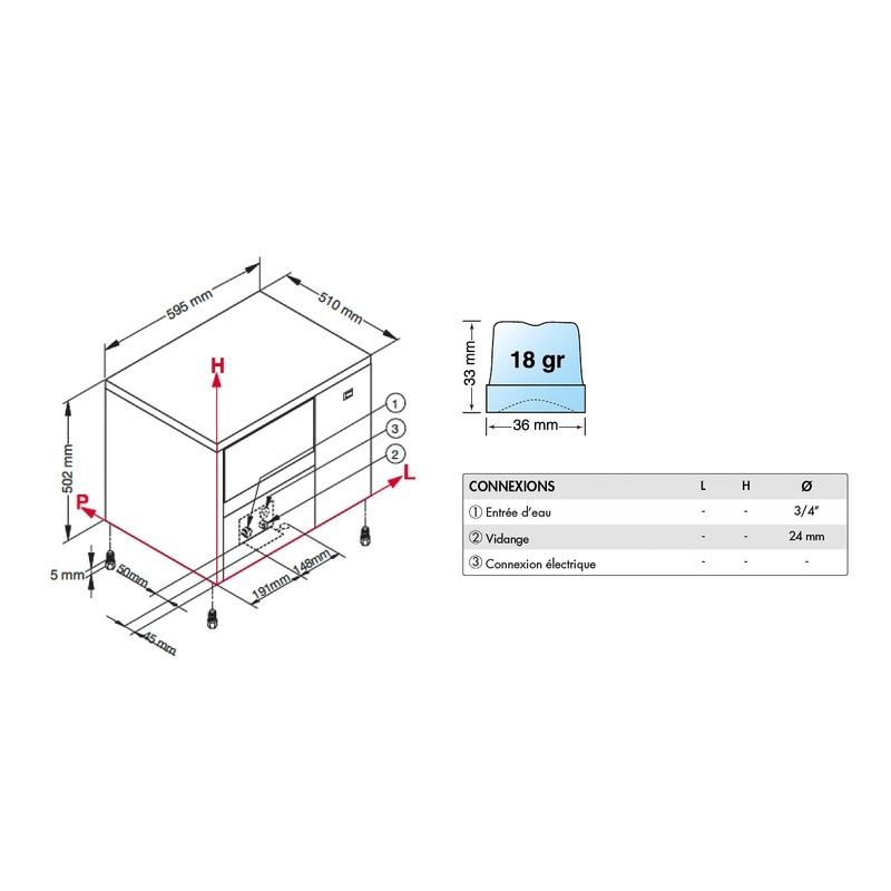 Machine à glaçons pleins 26kg/24h réserve 6kg encastrable condenseur air Brema_1