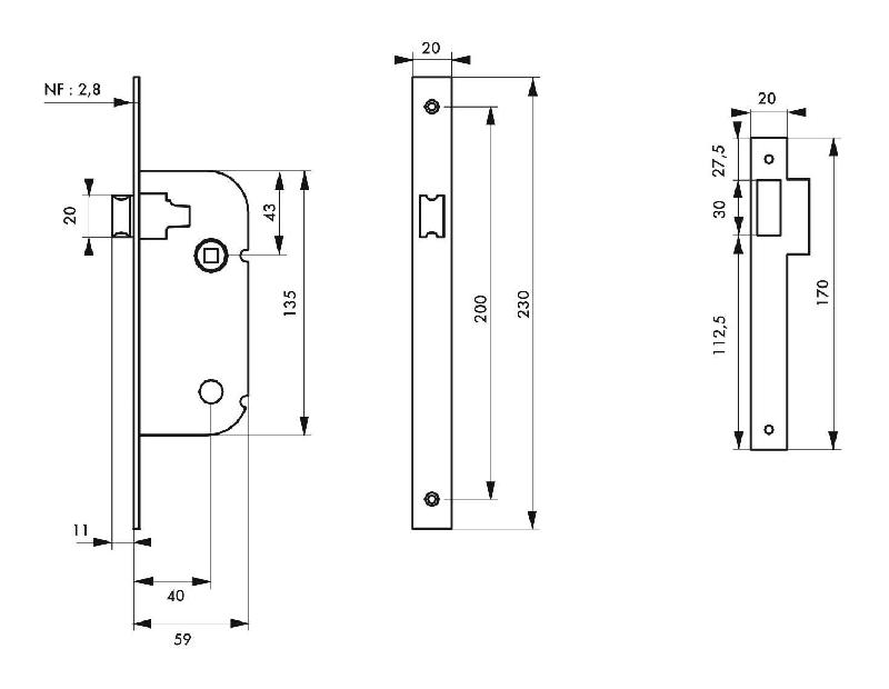 Serrure encastrable pour porte d'intérieur - norme NF - bec de cane réversible - finition époxy noir ou zinguée_1