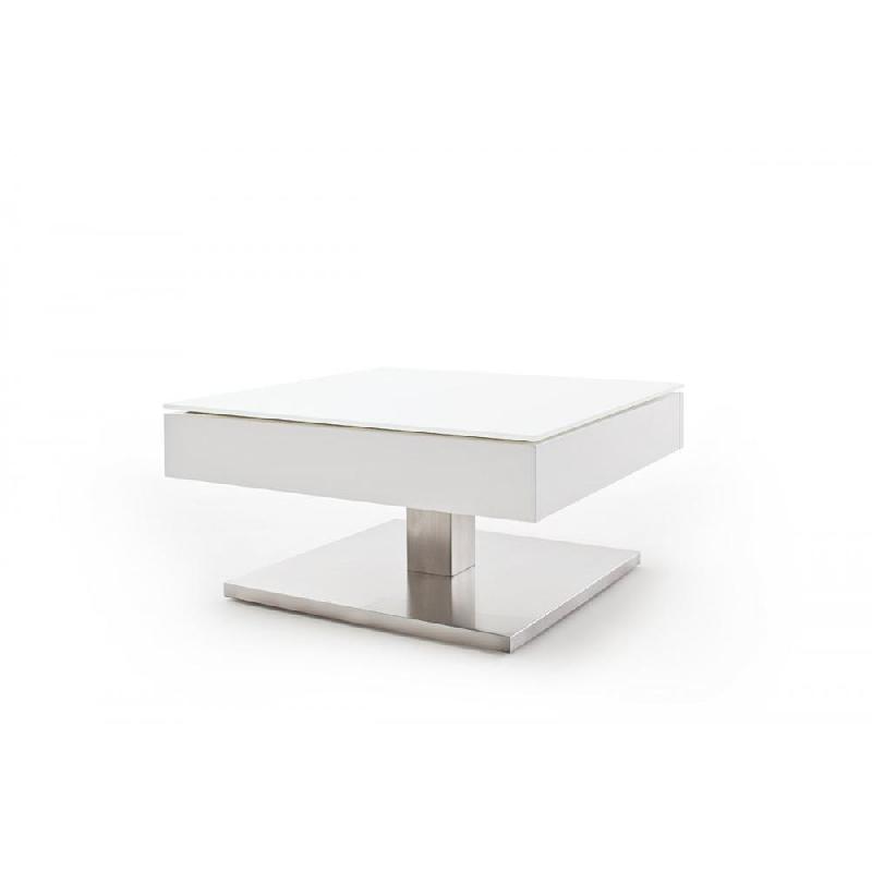 Table basse Marseille laquée blanc mat - Plateau en verre trempé - 75x75 cm - Piétement en acier brossé_1