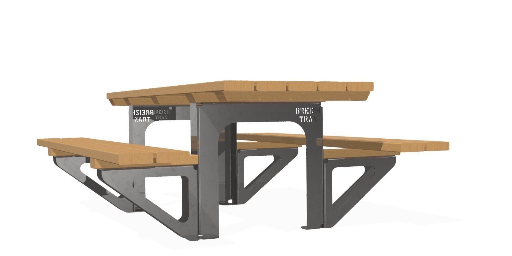 Table d'extérieur en acier inoxydable personnalisable avec bancs en bois durable - Référence MUB3_1