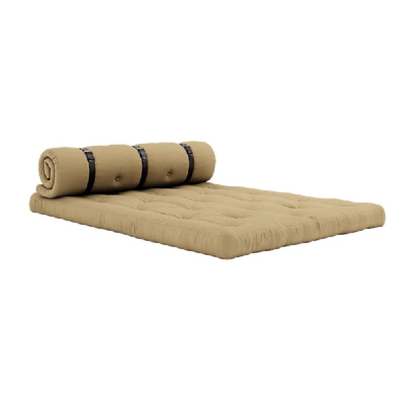 Canapé futon standard convertible Buckle-Up Sofa - couleur beige blé - matelas 140x200 cm, épaisseur 12 cm_1